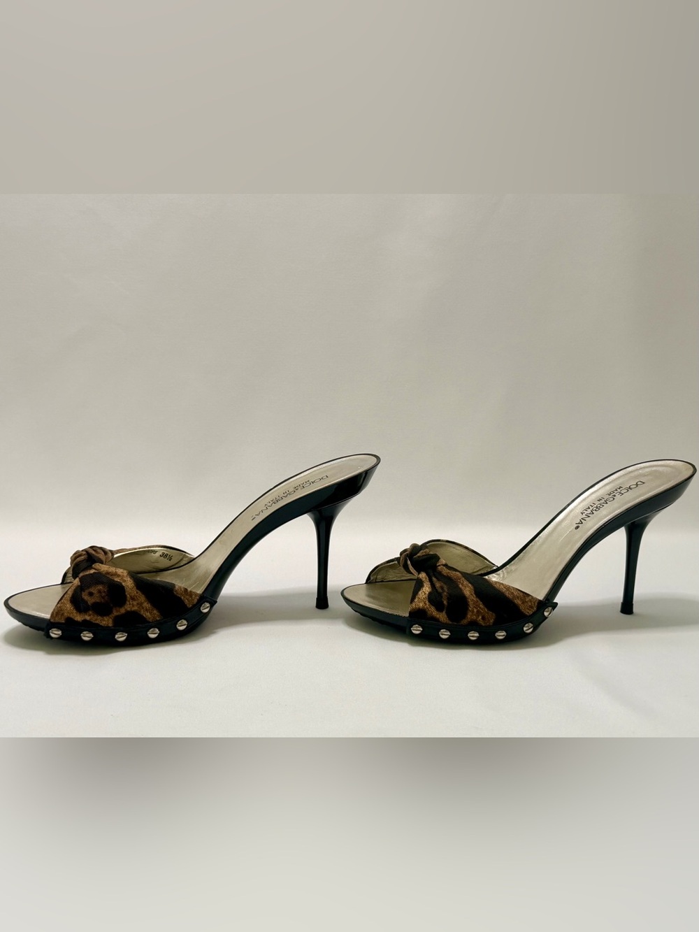 Dolce & Gabbana Leopard Print Studded Mule Stiletto Heels Y2K 38.5